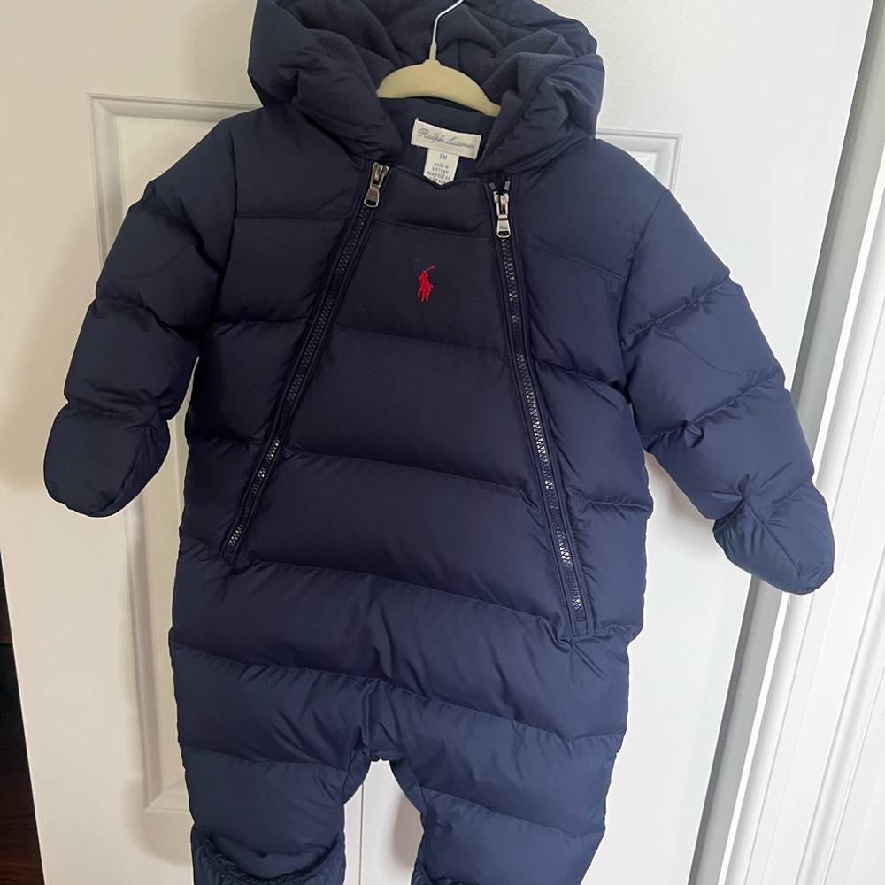 Navy Blue Hooded Ralph Lauren Puffer Snowsuit